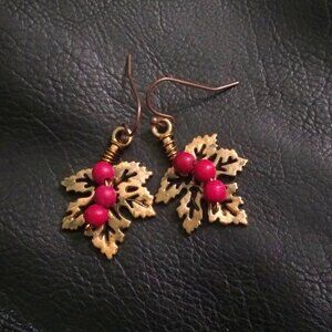 Autumn Berry Leaf Earrings – Copper & Bronze Patina Painted Filigree Leaves